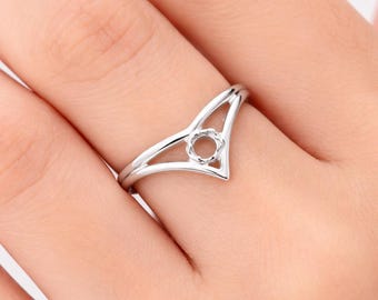 Solid 925 sterling silver Blank Round 5mm Prong Ring pre Notched Ring for Gemstone Setting Semi Mount Ring  For Stone Setting for Cabochon