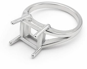 8mm Square Ring Setting Sterling Silver | 4 Prong Solitaire Ring Mount | Empty Gemstone Ring Blank | DIY Fine Jewelry Making Supply