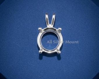Solid 925 sterling silver Blank Bezel Round 5mm - 25mm pre Notched Pendant for Gemstone Setting Semi Mount Pendant Great For Stone Setting