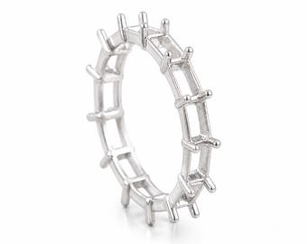 6x4mm Rectangle Eternity Ring, Silver Baguette Setting Band, Minimalist Stackable Ring, Open Prong Wedding Band, US Size 7 Gift for Her