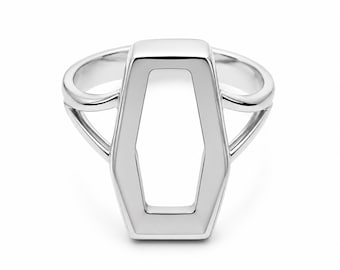 17x10mm Coffin Ring Setting Sterling Silver | Coffin Cut Bezel Ring Blank | Gothic Gemstone Ring Mount | DIY Jewelry Making Semi Mount