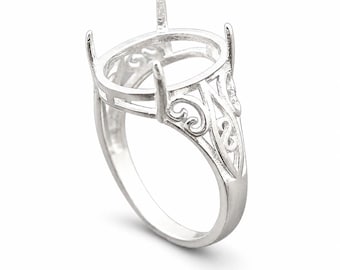 8x10mm Oval Ring Setting Sterling Silver | Semi Mount Engagement Ring | DIY Gemstone Ring Blank | Filigree Adjustable Jewelry Making Supply