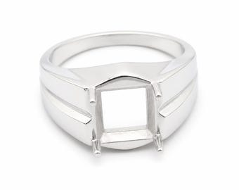 8mm Square Ring Setting Sterling Silver 925 Semi Mount Ring Blank for Faceted Gemstone Solitaire Engagement Ring DIY Jewelry Making