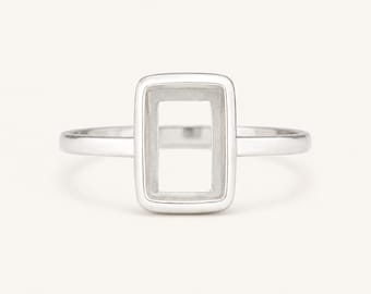 Minimalist Open Rectangle Ring, Sterling Silver Geometric Ring, Modern Hollow Rectangle Ring, Dainty Stackable Ring,Everyday Minimal Jewelry