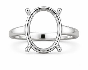 Oval Engagement Ring Setting, 4 Prong Semi Mount Ring, 925 Sterling Silver Ring Blank, Oval Cabochon Ring Base, DIY Gemstone Ring Setting