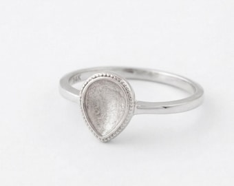 Solid 925 sterling silver Blank 8x6mm Pear Bezel Ring  pre Notched Ring for Gemstone Setting Semi Mount Ring Teardrop Bezel Ring