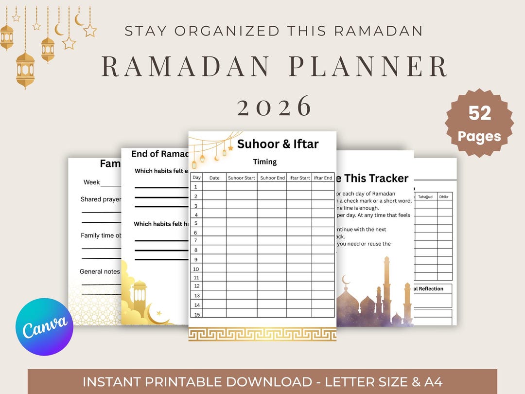 Ramadan Daily Planner 2026, 30-day Ramadan Printable Canva Template ...
