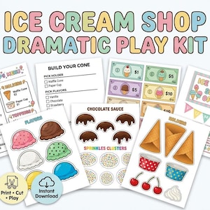 Ice Cream Shop Dramatic Play Kit, Pretend Play Ice Cream Printable, Preschool Math Activity, Kids Menu & Play Money PDF