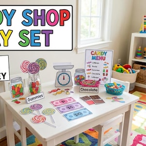 Candy Shop Dramatic Play, Preschool Math Game, Money Learning Activity, Pretend Play Food, Kindergarten Center, Busy Book PDF