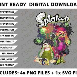 Splatoon Inkling Duo Paint Splatter Poster Png Bundle, Digital Downloads