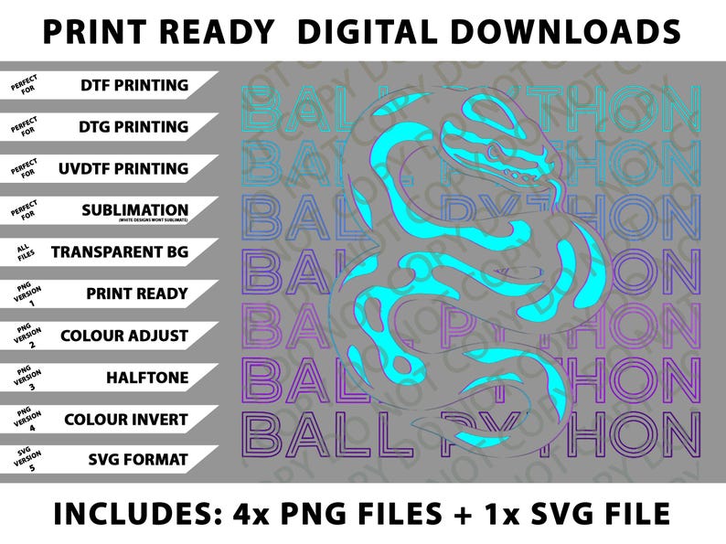 Ball Python Snake Retro Ball Python Png Bundle, Digital Downloads image 1