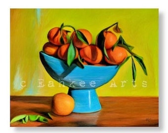 Oranges Art Print Fruit Bowl Painting Bright Colorful Wall Art Prints Colorful Fruit Decor Original Giclee Still Life Painting