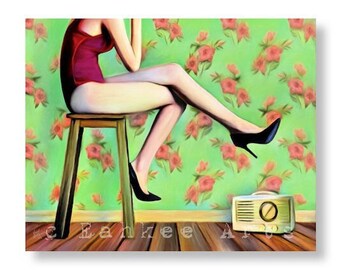 Retro Female Giclee Art Painting Swimsuit Art Print Bright Colorful Wall Art Interior Modern Retro Decor Wall Art