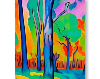 Bright Forest Original Fine Art Giclée Print, Fauvist Style Painting, Acrylic Painting, Fauvism, Colorful Landscape Art,"Blue Wood"