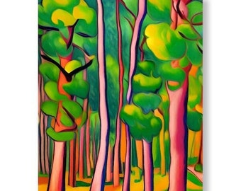 Bright Forest Original Fine Art Giclée Print, Fauvist Style Painting, Acrylic Painting, Fauvism, Colorful Landscape Art,"Twilight Wood"