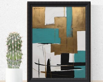 Arte mural contemporáneo abstracto, decoración moderna de la habitación, DESCARGA DIGITAL, Arte imprimible, Decoración ecléctica de la pared, Turquesa, No. 246