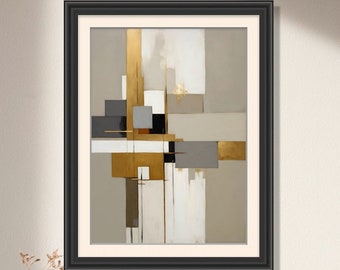 Arte de pared de pintura abstracta, impresión Giclee, colores neutros, ARTE DESCARGABLE, decoración moderna de la habitación, arte de pared imprimible, formas geométricas, No. 17