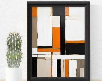 Arte de pared geométrico abstracto, decoración moderna de la habitación, DESCARGA DIGITAL, Arte imprimible, Impresión contemporánea grande, Naranja, Negro, Blanco, No. 64