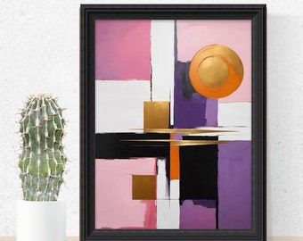 Impresión de arte abstracto moderno, DESCARGA DIGITAL, Cartel colorido, Arte imprimible, Geométrico minimalista contemporáneo, rosa, púrpura, No. 10