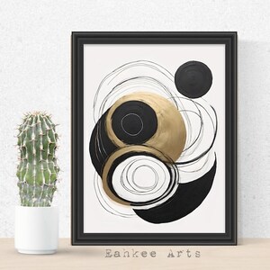 Minimalist Abstract Wall Art Print, DIGITAL DOWNLOAD ART, Mid Century Modern Poster, Black & White, Printable Art, Geometric Shapes, 05