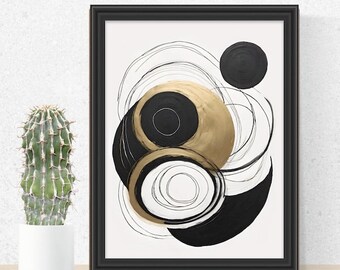 Impresión de arte de pared abstracto minimalista, ARTE DE DESCARGA DIGITAL, Cartel moderno de mediados de siglo, Blanco y negro, Arte imprimible, Formas geométricas, 05