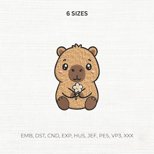 Diseño de bordado de capibara: floral, animal, infantil, dibujos animados, patrón de puntada. Archivo para máquina de coser DST PES EMB.