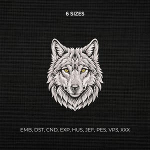 Wolf Head Embroidery Design: Wildlife, Animal, Forest, Pattern Stitch Machine File DST PES EMB
