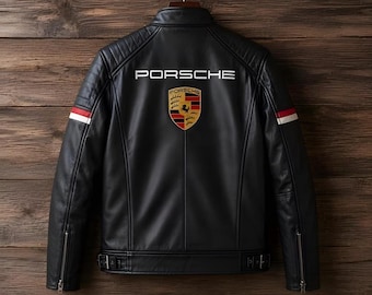 Chaqueta de cuero negra para hombre, estilo motociclista Cafe Racer vintage.