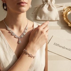 Set di gioielli da sposa in cristallo, collana, orecchini e bracciale con smeraldi, zaffiri, rubini e strass per la sposa.