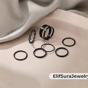 Stackable Ring Set Silver Gold Black Knuckle Rings Midi Band Pack Gothic Jewelry
