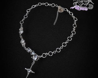 Colar Choker Luar: corrente de aço inoxidável, pingentes de liga de zinco, pingente celestial