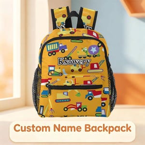 Custom Name Cartoon Construction Truck Toddler Backpack,Personalized Digger Vehicle Bookbag, Boys Builder School Bag,Construction Theme Gift