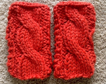 Orange Cable Knit Mittens