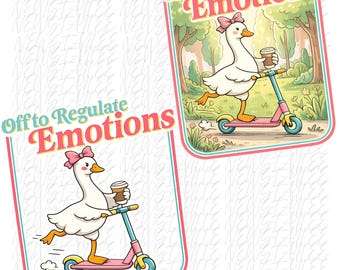 Two Funny Goose Regulating Emotions PNG, Mental Health Humor Coffee Graphic (Digital Download)