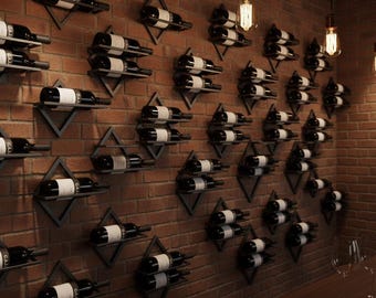 Industrial Diamond Wine Rack: Wall-Mounted Iron, Modern Decor