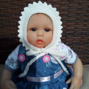 Pretty Hand Knitted Traditional Baby Girls Bonnet / Hat -100% COTTON - 3 sizes