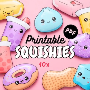 Paper Squishy Template - DIY Craft Cute Kawaii Printable PDF Squishy Dumplings, Butter, Bubble Tea, Cube, Peanut