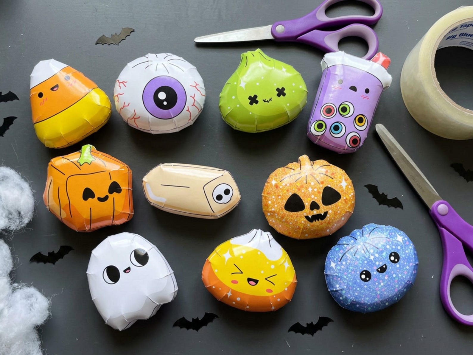 Paper Squishy Template - DIY Halloween Craft Cute Kawaii Printable PDF Squishy Dumplings, Butter, Bubble Tea, Pumpkin, Candy Corn, Vampire
