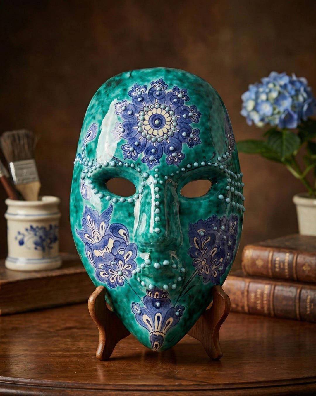 Handmade Ceramic Mask, Turquoise Ottoman Tile Art, Floral Sculpture - Etsy