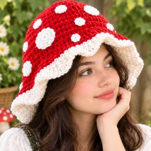 Mushroom Crochet Hat Pattern, Toadstool Hat Crochet Pattern, Amanita Mushroom Hat PDF, Fairycore Crochet Hat, Digital Download | Crochet Hat