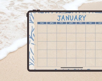 Undated Monthly Calendar - Blue Summer Beach Vibes