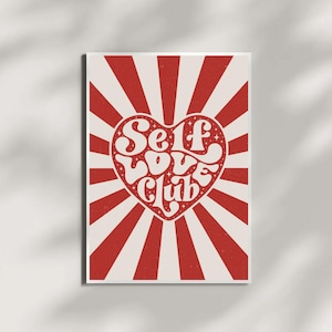 Self Love Club Poster, Modern Heart Print, Mid Century Wall Art, valentines poster
