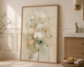Lámina artística botánica abstracta floral en tonos neutros / Póster de flores color salvia beige