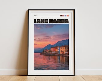 Gardasee Italien Poster - Vintage Italienische Sonnenuntergang Landschaft Wand Kunst Druck