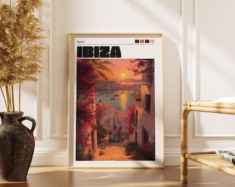Ibiza Old Town Travel Poster: Sunset Seascape Art Print