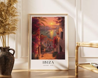 Ibiza Old Town Travel Poster: Sunset Seascape Art Print