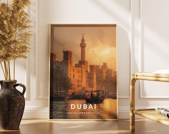 Dubai Old Town Travel Poster: Modern UAE Wall Art Print