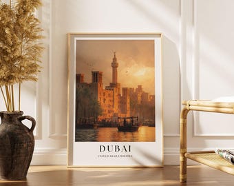 Dubai Old Town Travel Poster: Modern UAE Wall Art Print