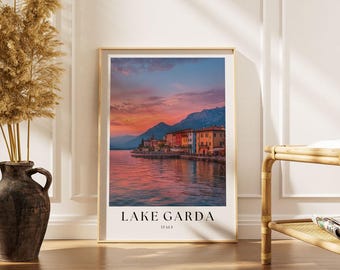 Gardasee Italien Poster - Sonnenuntergang Landschaft Italienische Reise Wand Kunst Druck