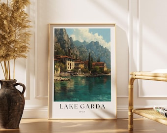 Gardasee Italien Poster - Vintage italienische Sonnenuntergang Landschaft Wandkunst